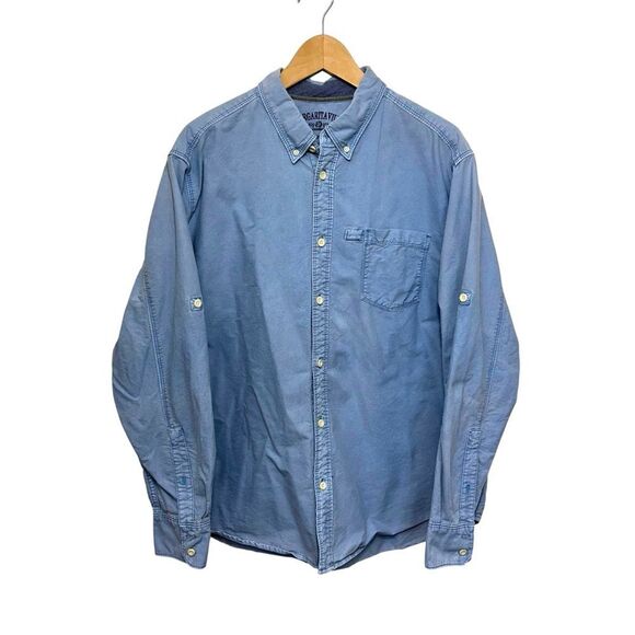 Margaritaville Mens XL Shirt Roll Tab Jimmy Buffet Oxford Chambray Blue Buttoned - Picture 1 of 8